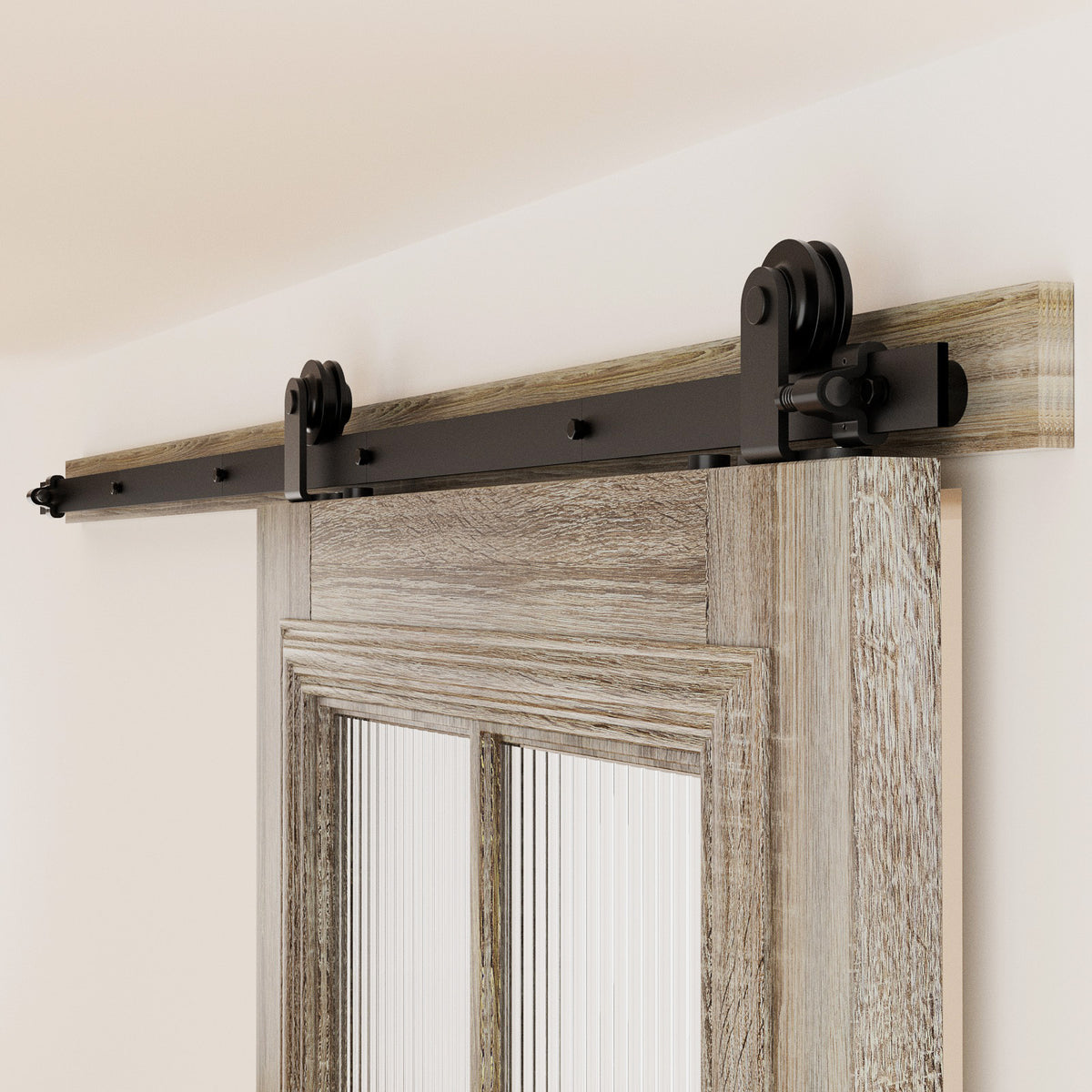 HETHUTE Sliding Barn Door Hardware Track Kit with Floor Guide,Barn Door Rail Roller System Closet Accessory for Single Door