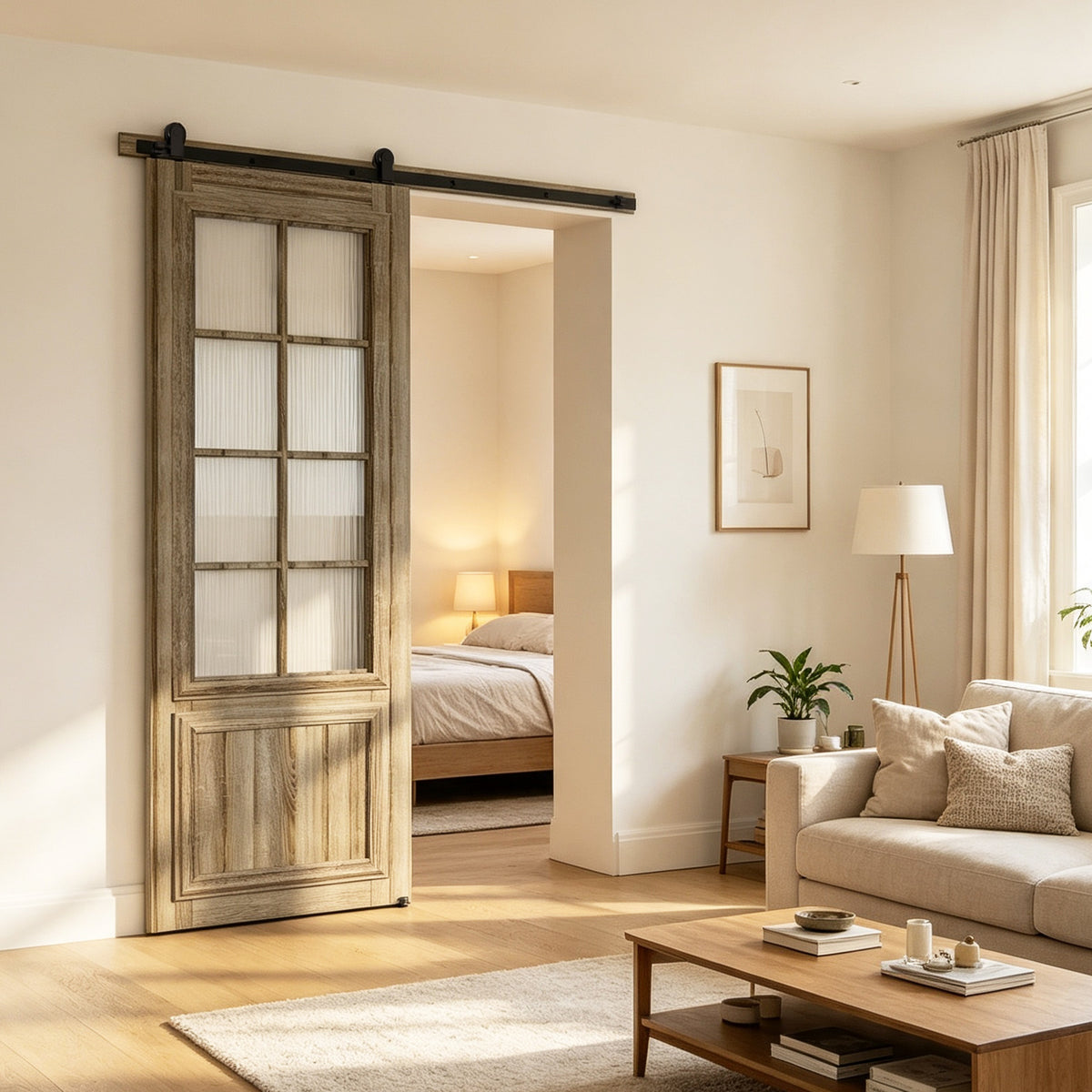 HETHUTE Sliding Barn Door Hardware Track Kit with Floor Guide,Barn Door Rail Roller System Closet Accessory for Single Door