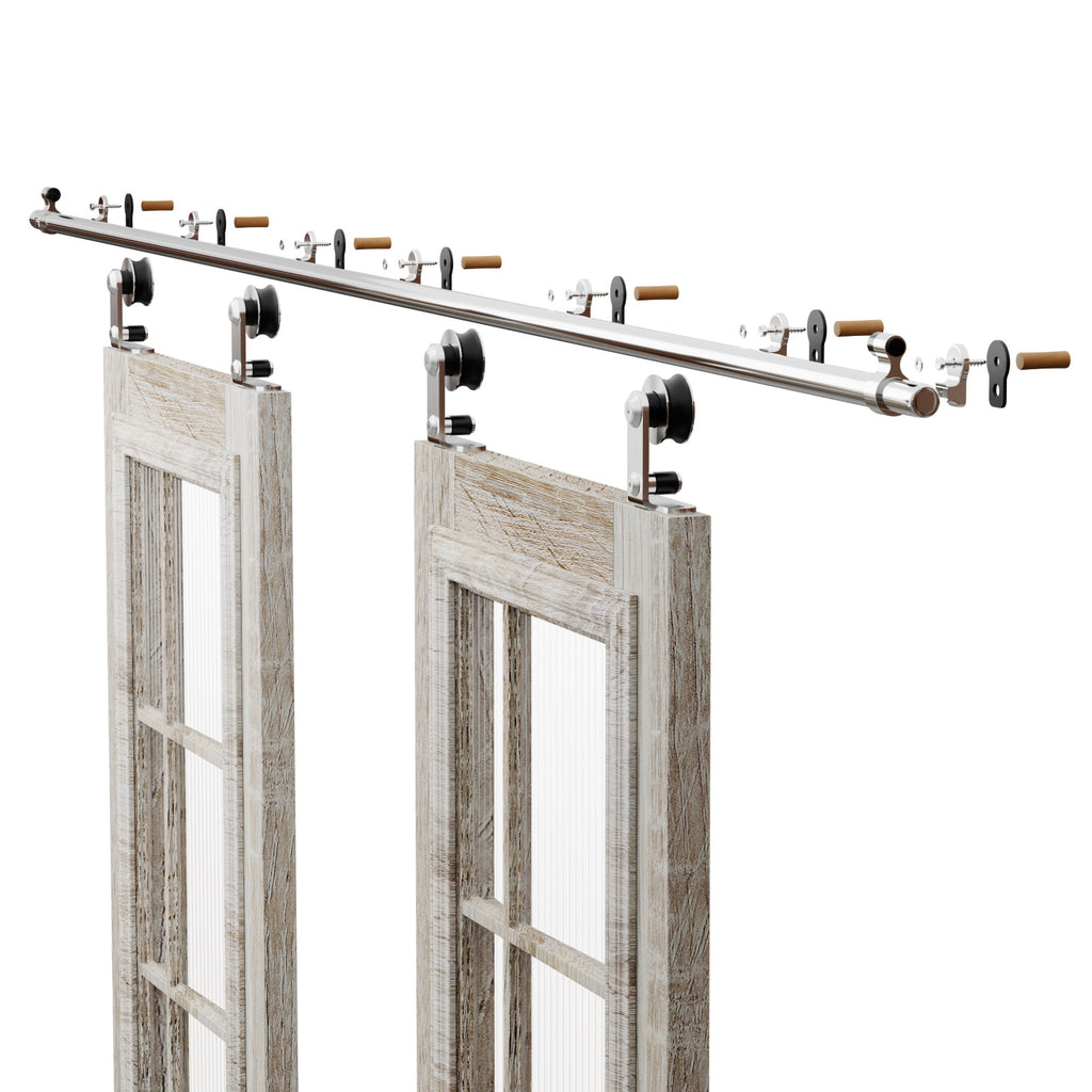 HETHUTE Sliding Barn Door Hardware Track Kit Stainless Steel Barn Door Rail Roller System Closet Accessory for Double Door
