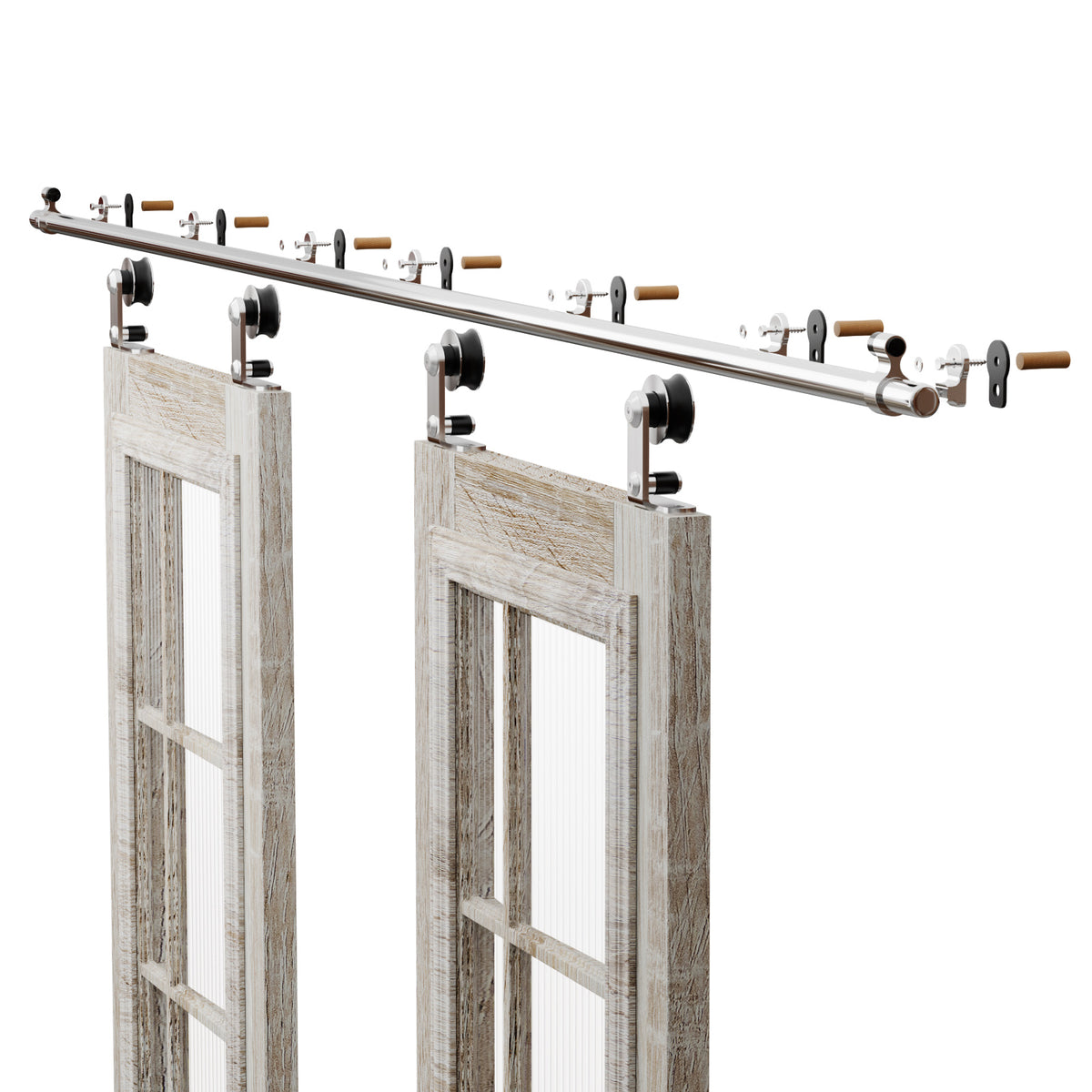 HETHUTE Sliding Barn Door Hardware Track Kit Stainless Steel Barn Door Rail Roller System Closet Accessory for Double Door