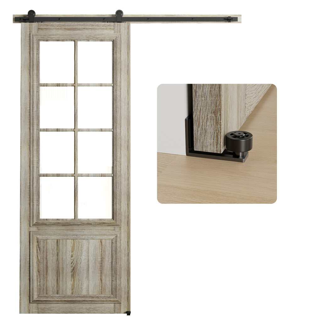 HETHUTE Sliding Barn Door Hardware Track Kit with Floor Guide,Barn Door Rail Roller System Closet Accessory for Single Door