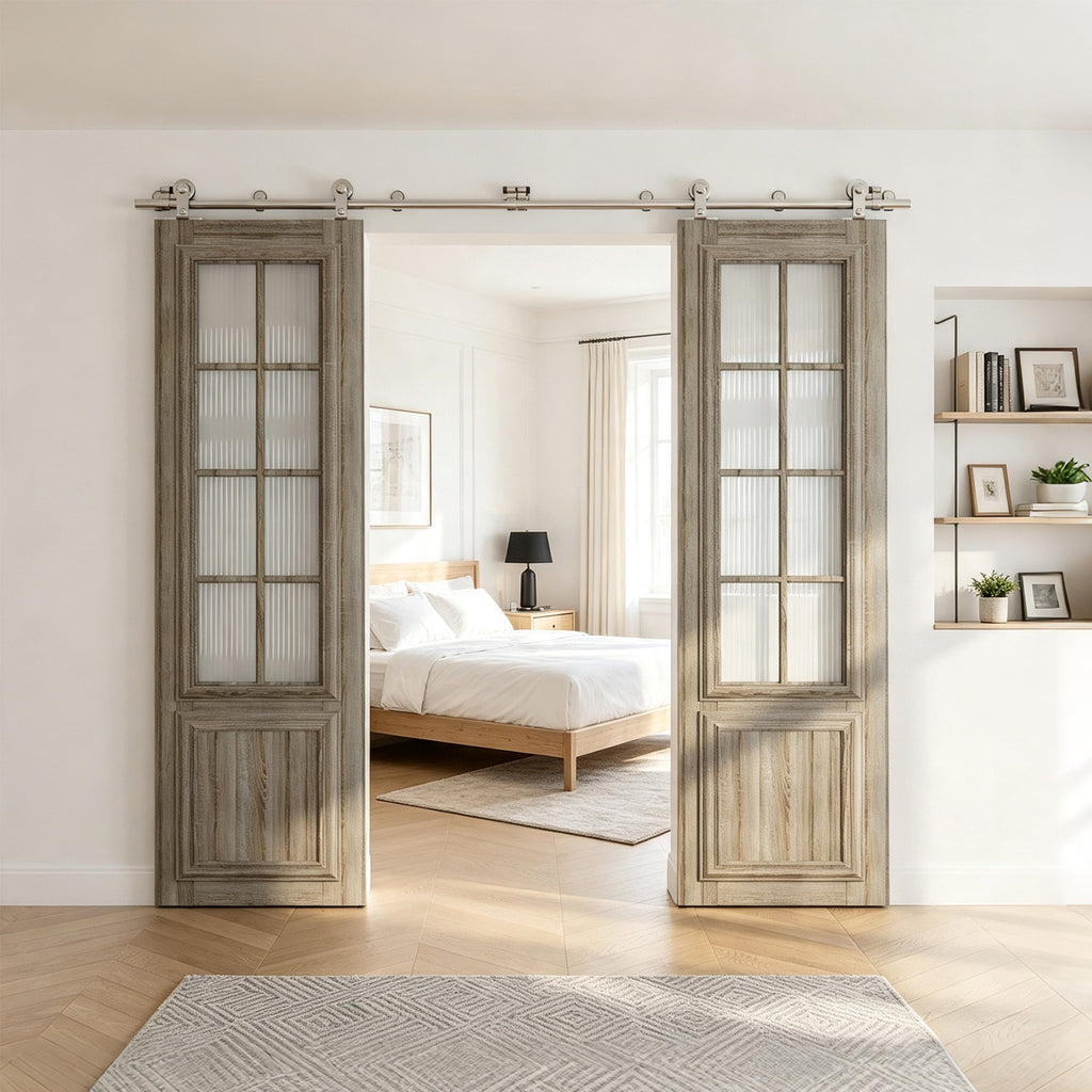 HETHUTE Sliding Barn Door Hardware Track Kit Stainless Steel Barn Door Rail Roller System Closet Accessory for Double Door