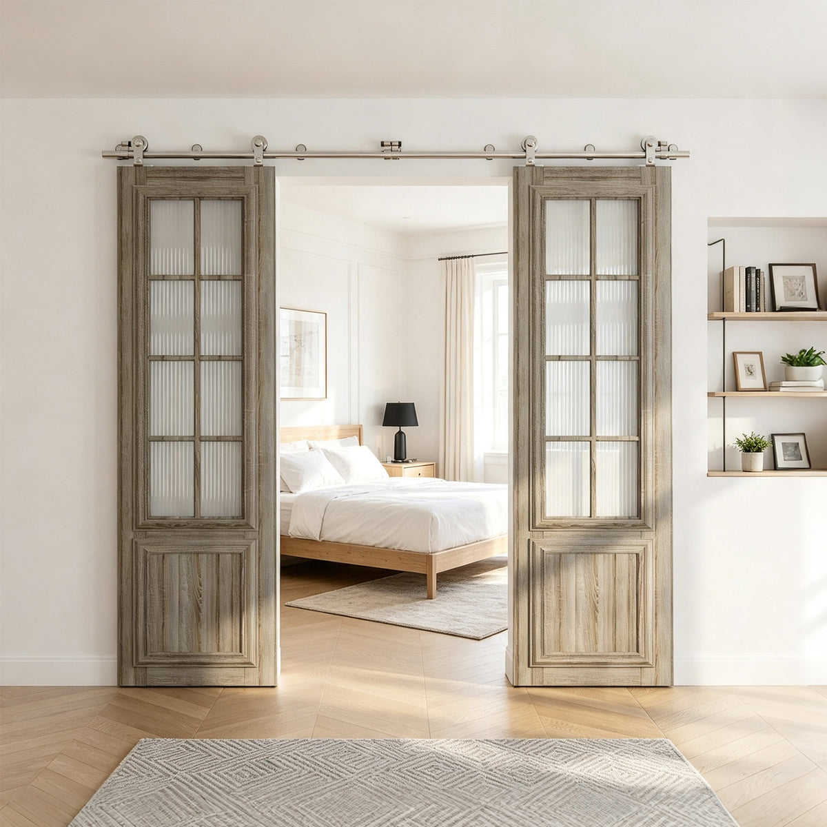 HETHUTE Sliding Barn Door Hardware Track Kit Stainless Steel Barn Door Rail Roller System Closet Accessory for Double Door