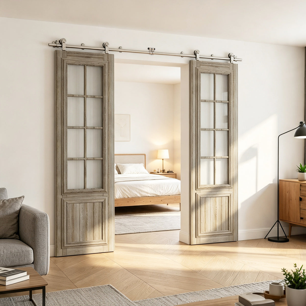 HETHUTE Sliding Barn Door Hardware Track Kit Stainless Steel Barn Door Rail Roller System Closet Accessory for Double Door
