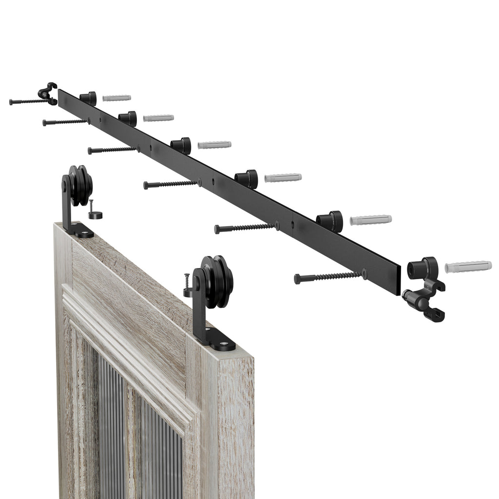 HETHUTE Sliding Barn Door Hardware Track Kit with Floor Guide,Barn Door Rail Roller System Closet Accessory for Single Door