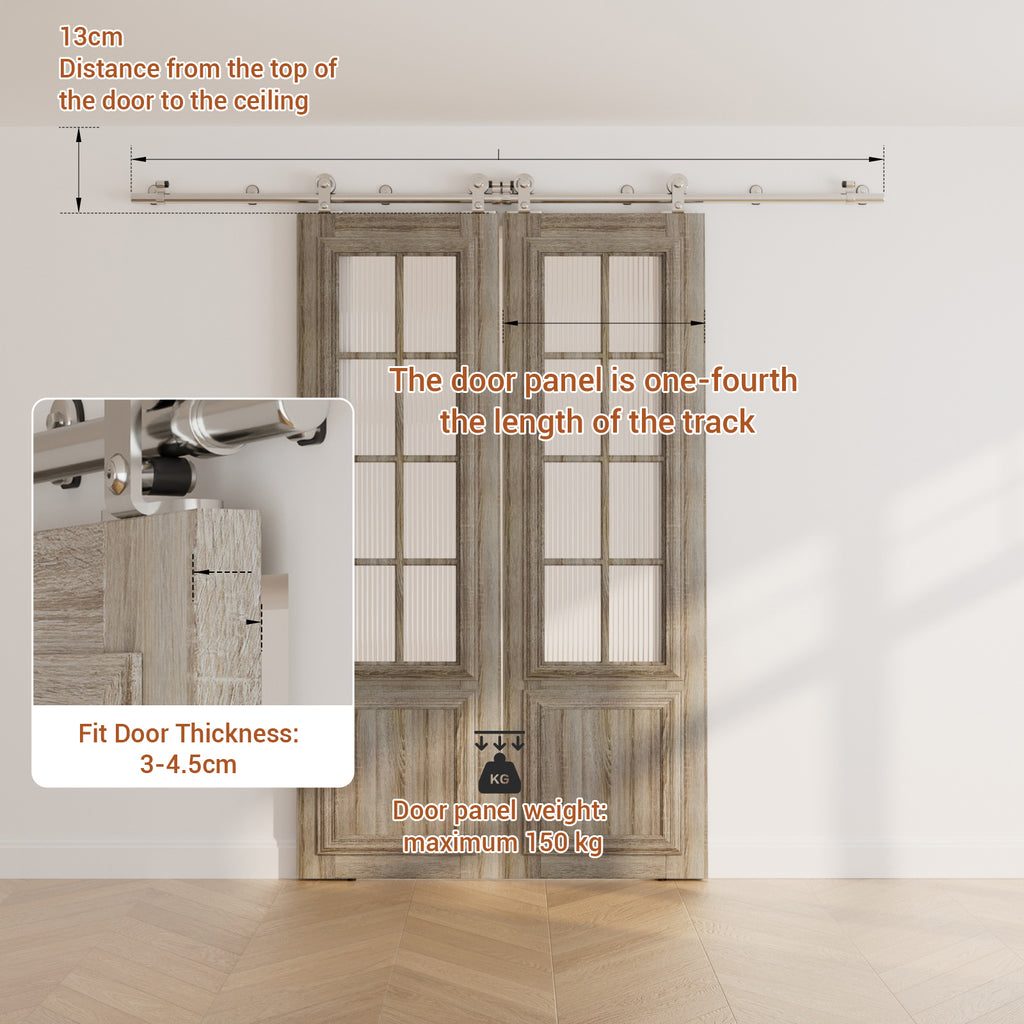HETHUTE Sliding Barn Door Hardware Track Kit Stainless Steel Barn Door Rail Roller System Closet Accessory for Double Door