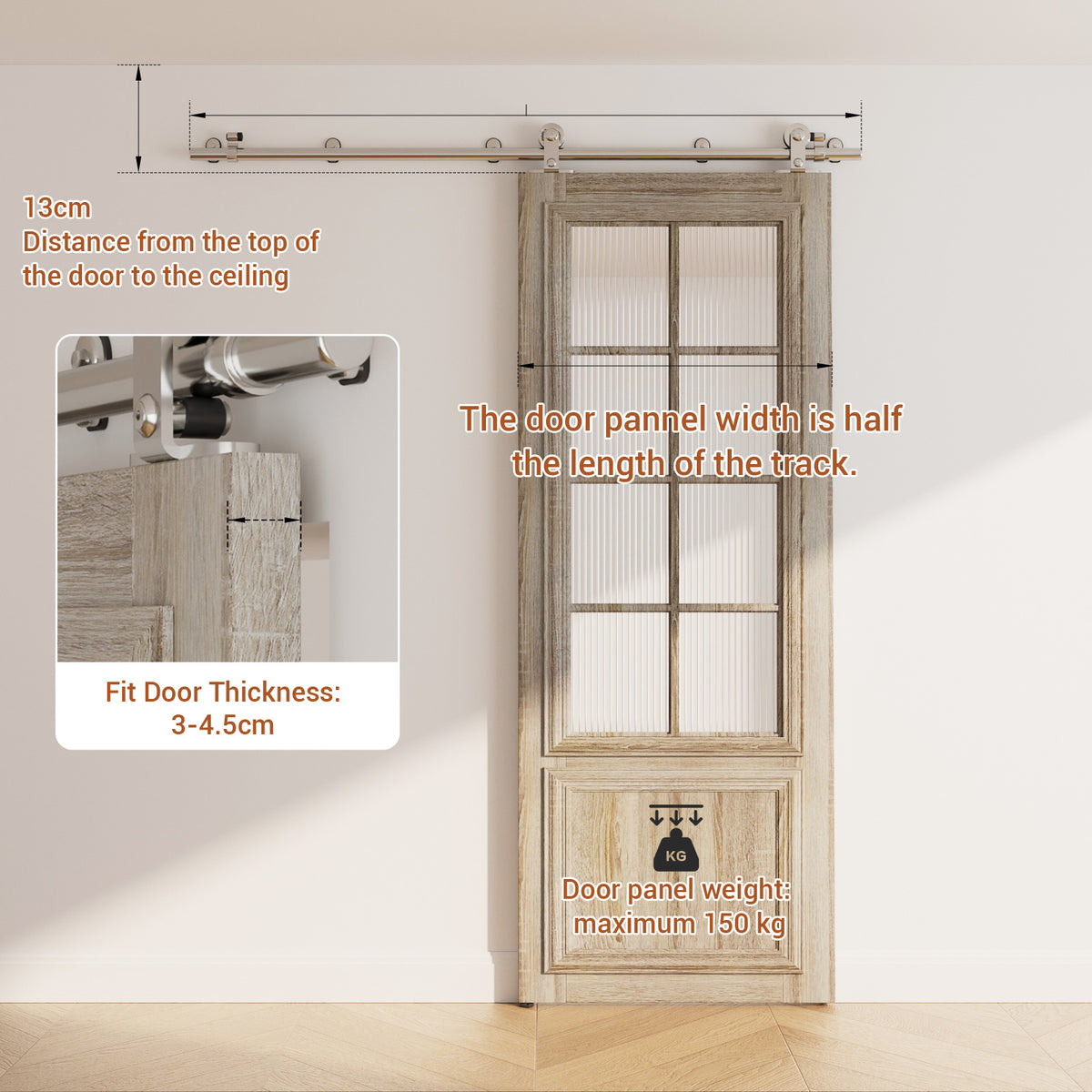 Sliding Barn Door Hardware Track Kit Stainless Steel Barn Door Rail Roller System Closet Accessory for Single Door