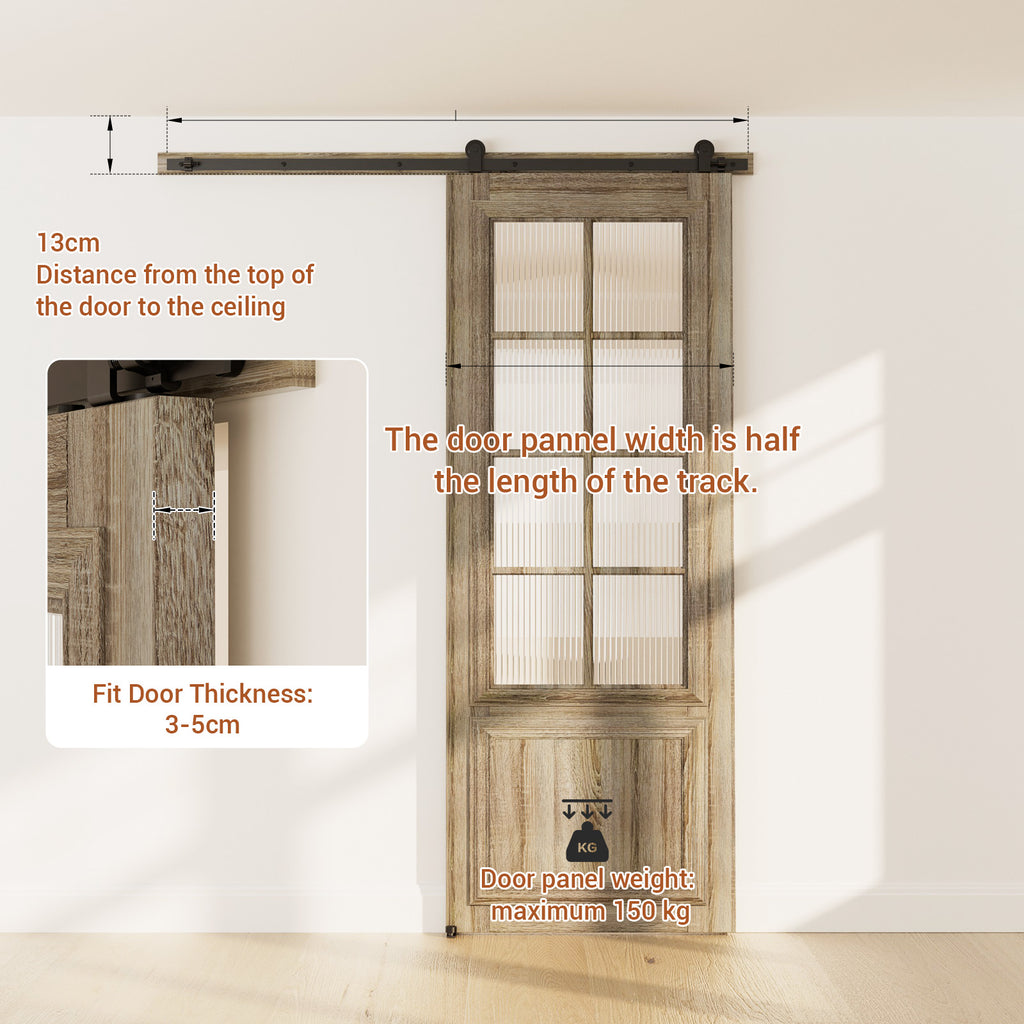 HETHUTE Sliding Barn Door Hardware Track Kit with Floor Guide,Barn Door Rail Roller System Closet Accessory for Single Door