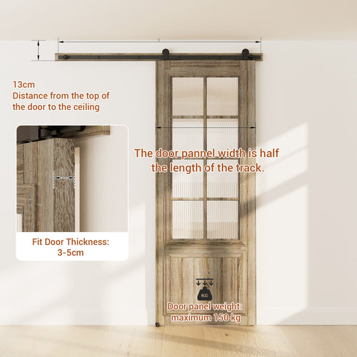 HETHUTE Sliding Barn Door Hardware Track Kit with Floor Guide,Barn Door Rail Roller System Closet Accessory for Single Door