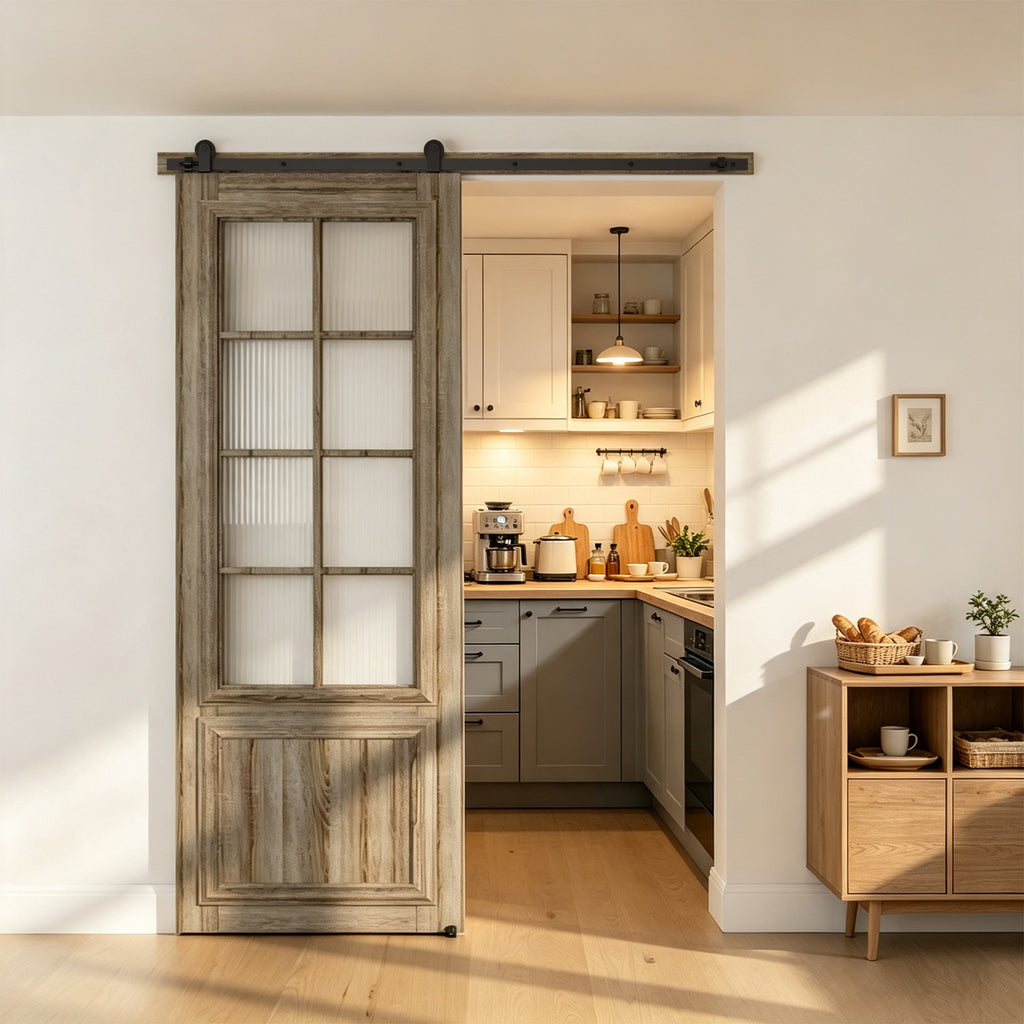 HETHUTE Sliding Barn Door Hardware Track Kit with Floor Guide,Barn Door Rail Roller System Closet Accessory for Single Door
