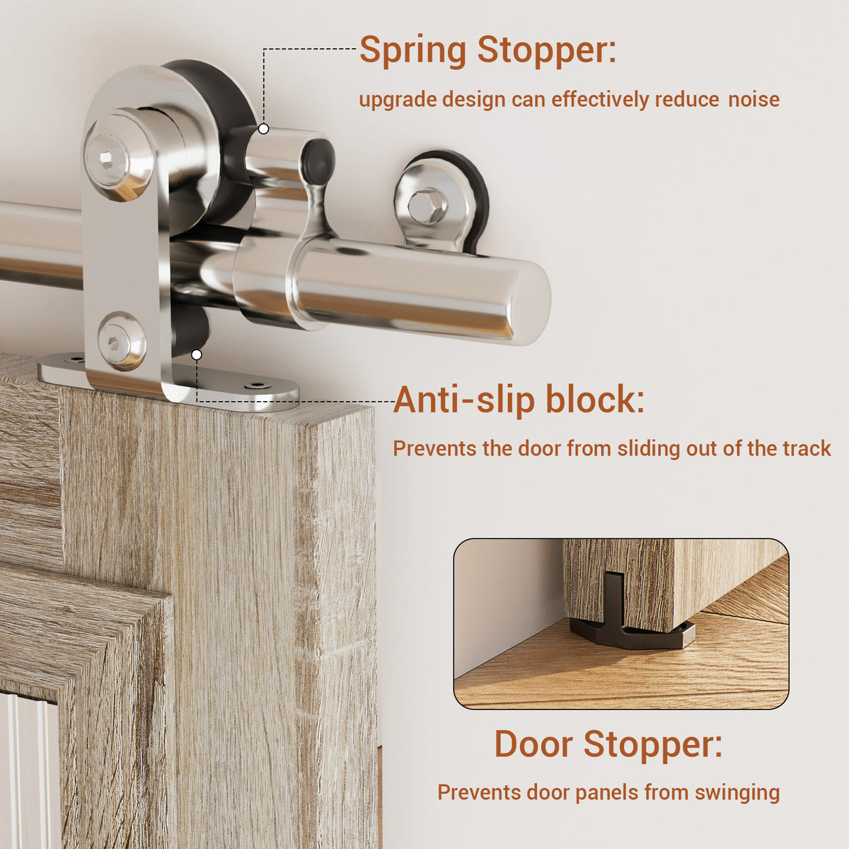 Sliding Barn Door Hardware Track Kit Stainless Steel Barn Door Rail Roller System Closet Accessory for Single Door