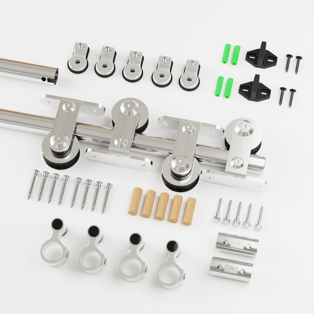 HETHUTE Sliding Barn Door Hardware Track Kit Stainless Steel Barn Door Rail Roller System Closet Accessory for Double Door