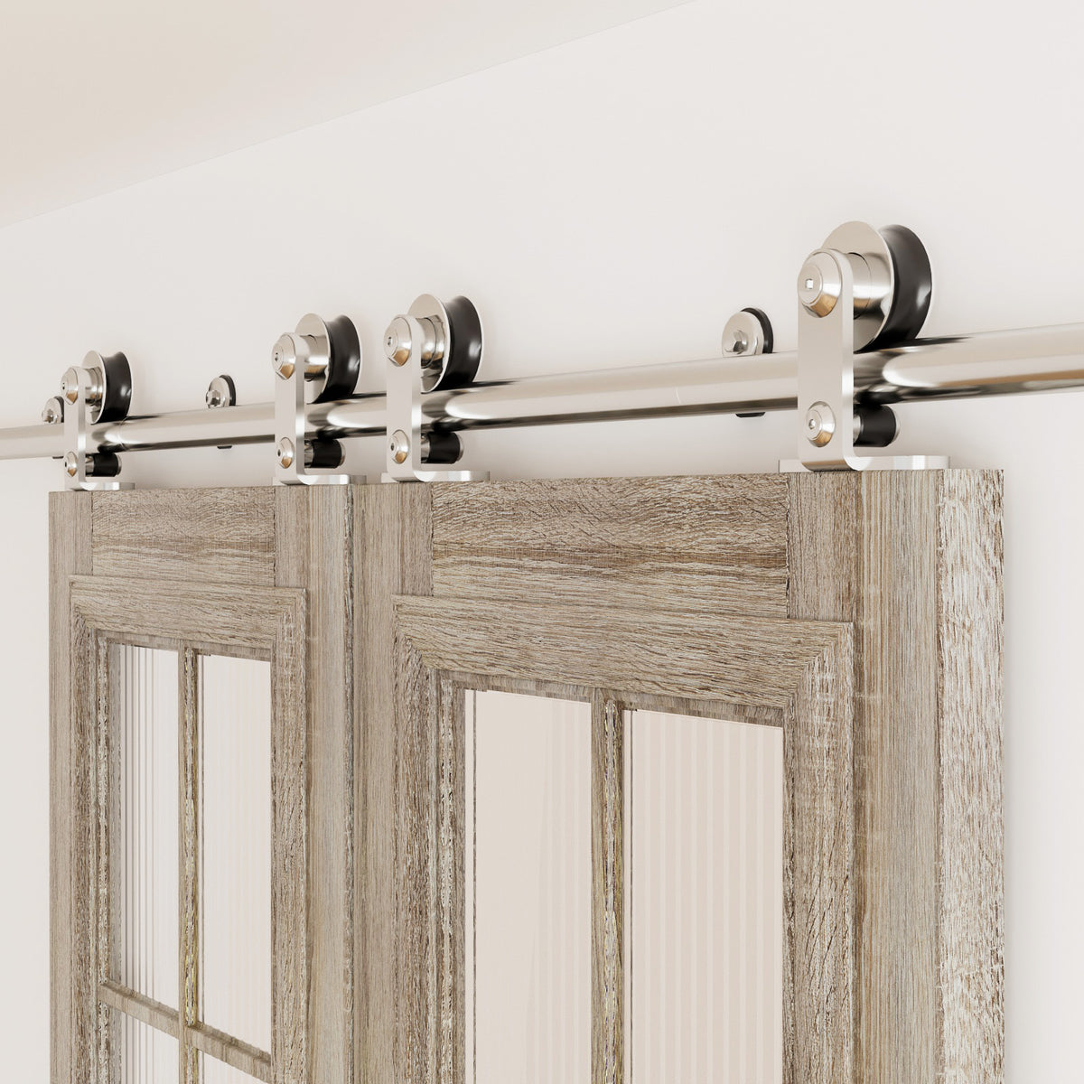 HETHUTE Sliding Barn Door Hardware Track Kit Stainless Steel Barn Door Rail Roller System Closet Accessory for Double Door